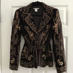 Fabulous dark brown embroidered short velvet jacket size 8 (fits size 6) NWT